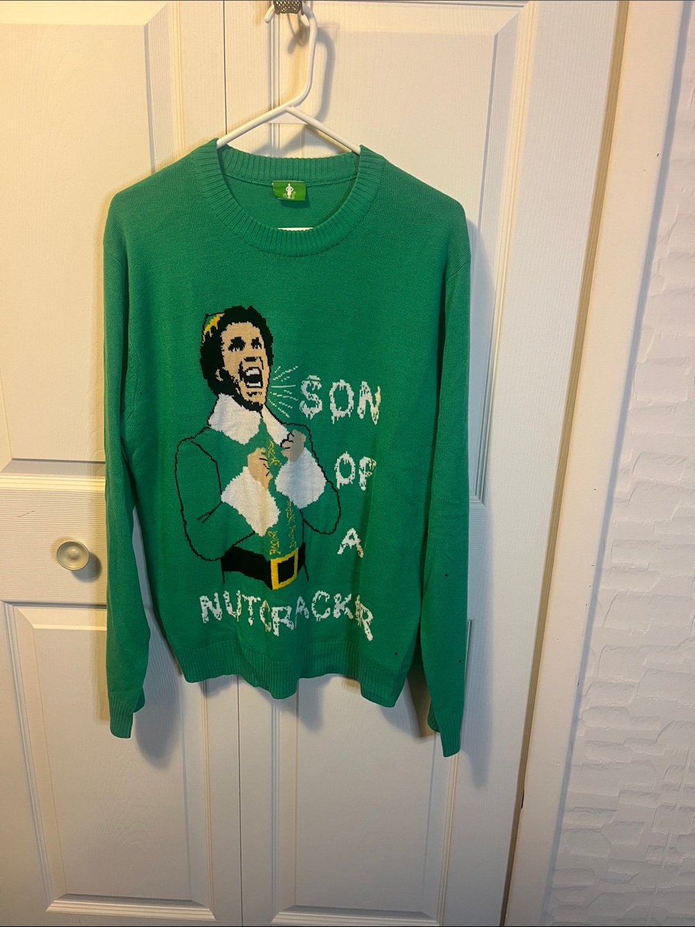 Buddy the Elf Green Graphic Crewneck Sweater - 'Son of a Nutcracker' Design